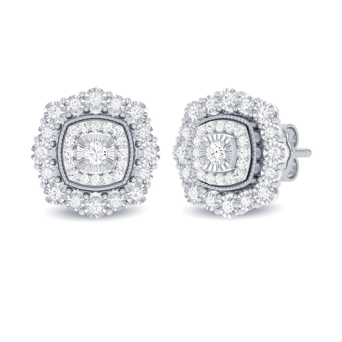 Miracle Little Halo Earrings with 0.15ct of Diamonds in 9ct White Gold Earrings Bevilles 