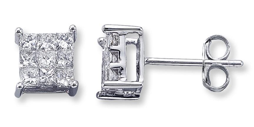 Diamond Stud Earrings with 1/5ct of Diamonds in 10ct White Gold Earrings Bevilles 