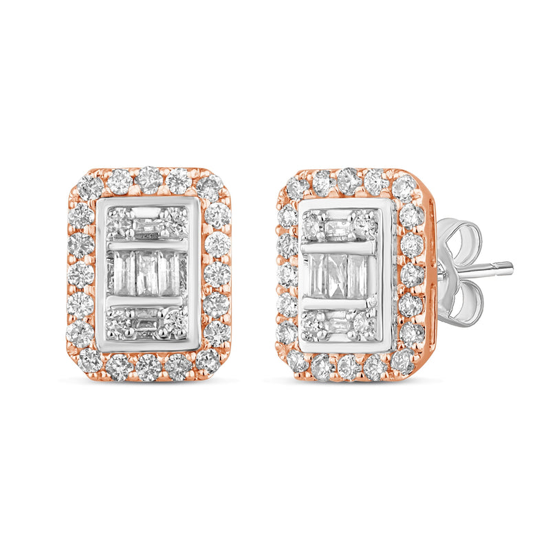 Emerald Shape Stud Earrings with 0.50ct of Diamonds in 9ct White Gold and 9ct Rose Gold Earrings Bevilles 