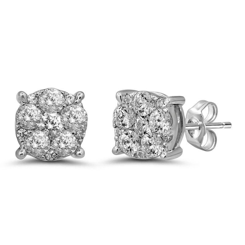 Brilliant Surround Stud Earrings with 0.60ct of Diamonds in 9ct White Gold Earrings Bevilles 