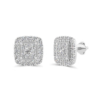 Square Look Stud Earrings with 3/4ct of Diamonds in 9ct White Gold Earrings Bevilles 