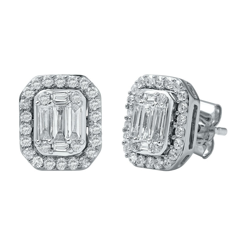 Brilliant Emerald Stud Earrings with 3/4ct of Diamonds in 9ct White Gold Earrings Bevilles 