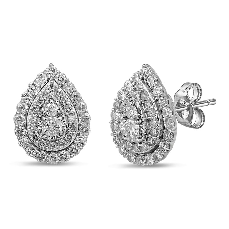 Brilliant Claw Pear shaped stud earrings with 1.00ct of Diamonds in 9ct White Gold Bevilles Jewellers 