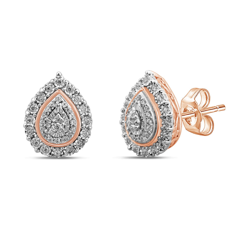Double Pear Halo Stud Earrings with 1/5ct of Diamonds in 9ct Rose Gold Earrings Bevilles 