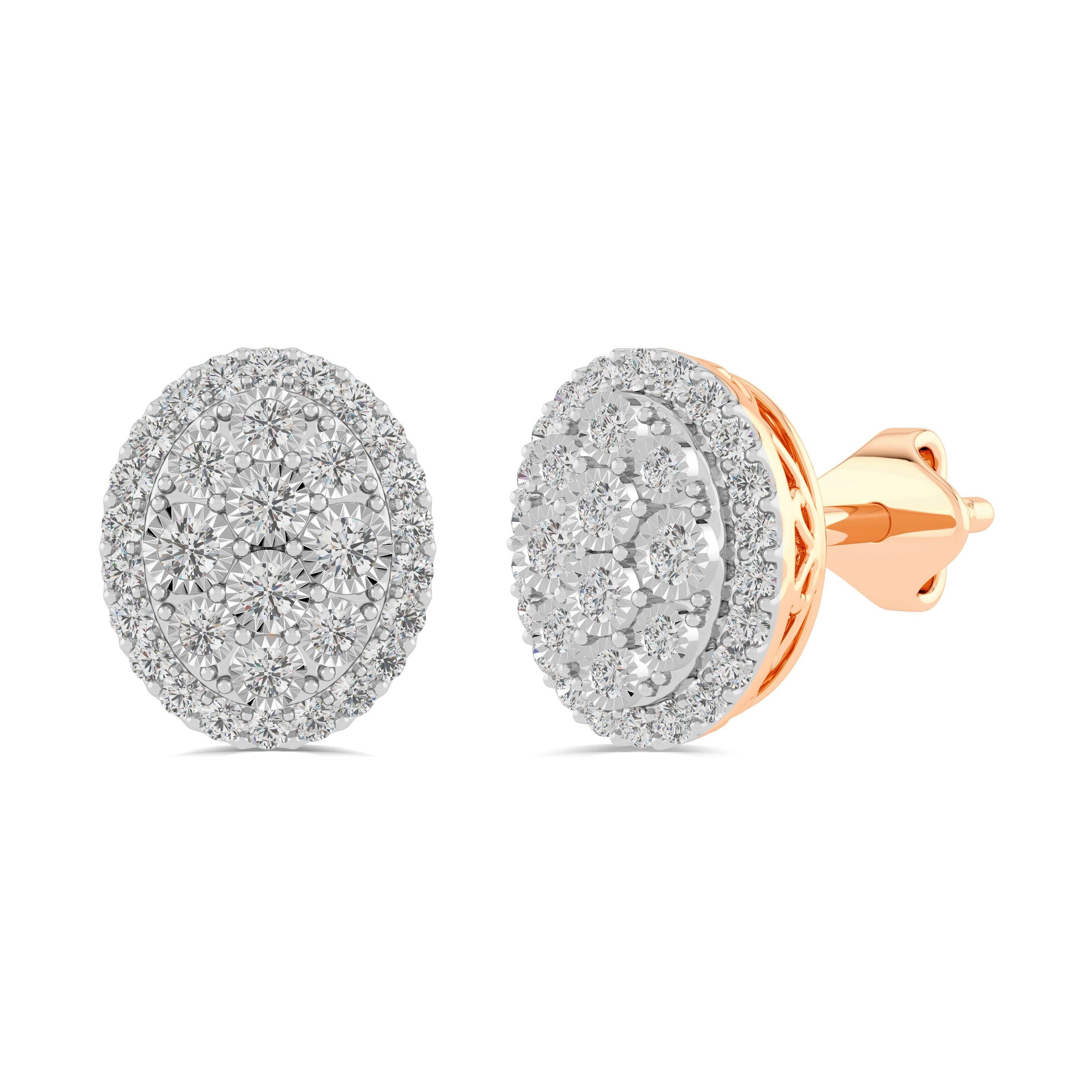 Oval Halo Stud Earrings with 3/4ct of Diamonds in 9ct Rose Gold Earrings Bevilles Jewellers 
