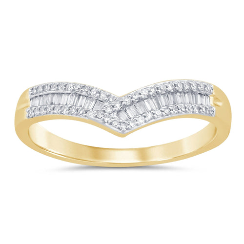 V Shape Ring with 1/4ct of Diamonds in 9ct Yellow Gold Rings Bevilles 