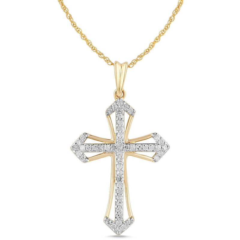 Cross Necklace with 1/5ct of Diamonds in 9ct Yellow Gold Necklaces Bevilles 