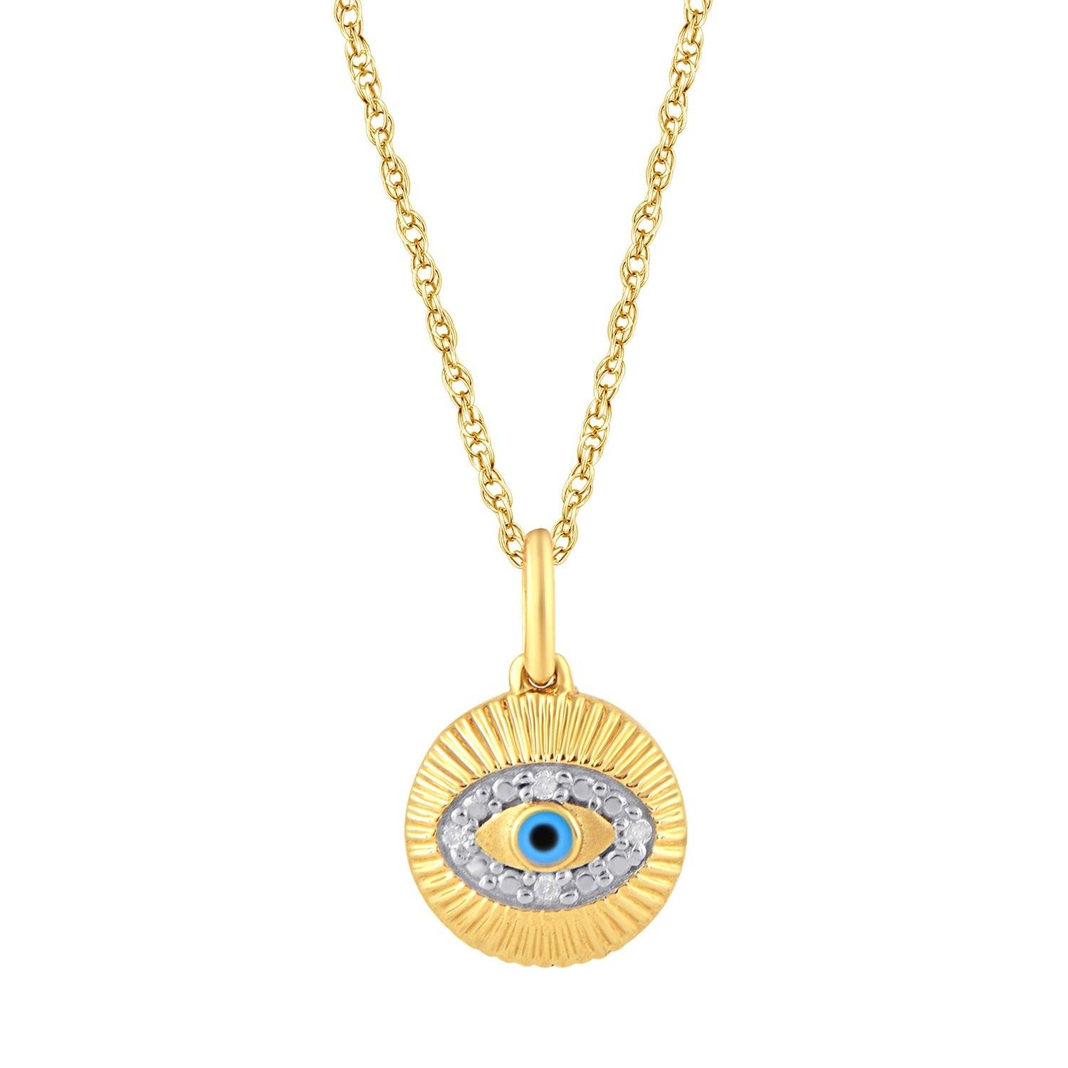 Diamond Evil Eye Necklace in 9ct Yellow Gold Necklaces Bevilles 