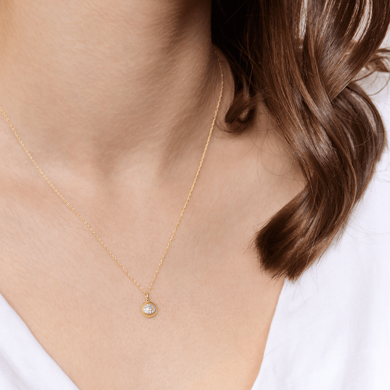 Diamond Evil Eye Necklace in 9ct Yellow Gold Necklaces Bevilles 