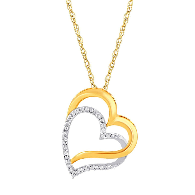 Diamond Set Double Heart Necklace in 9ct Yellow Gold Necklaces Bevilles 