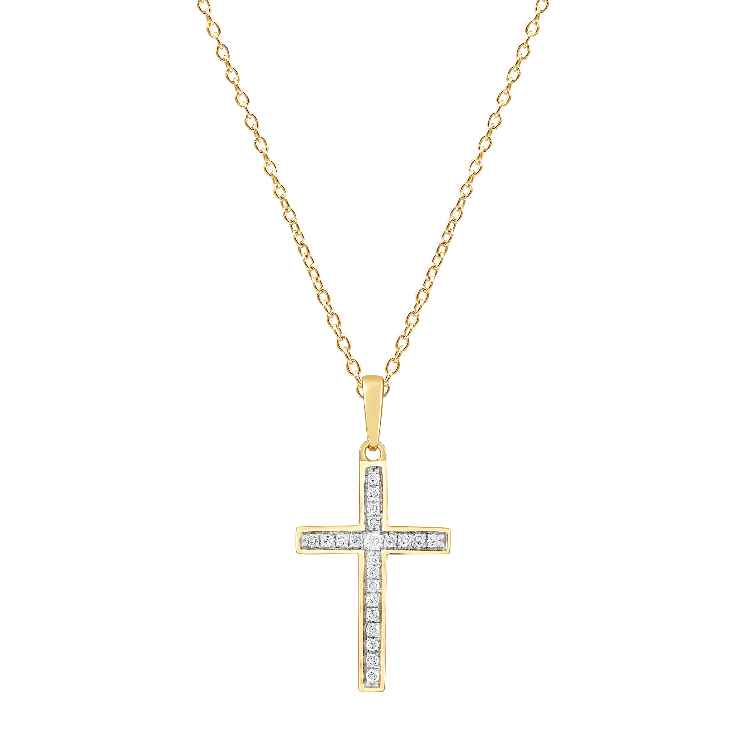 Cross Necklace with 0.10ct of Diamonds in 9ct Yellow Gold Necklaces Bevilles 