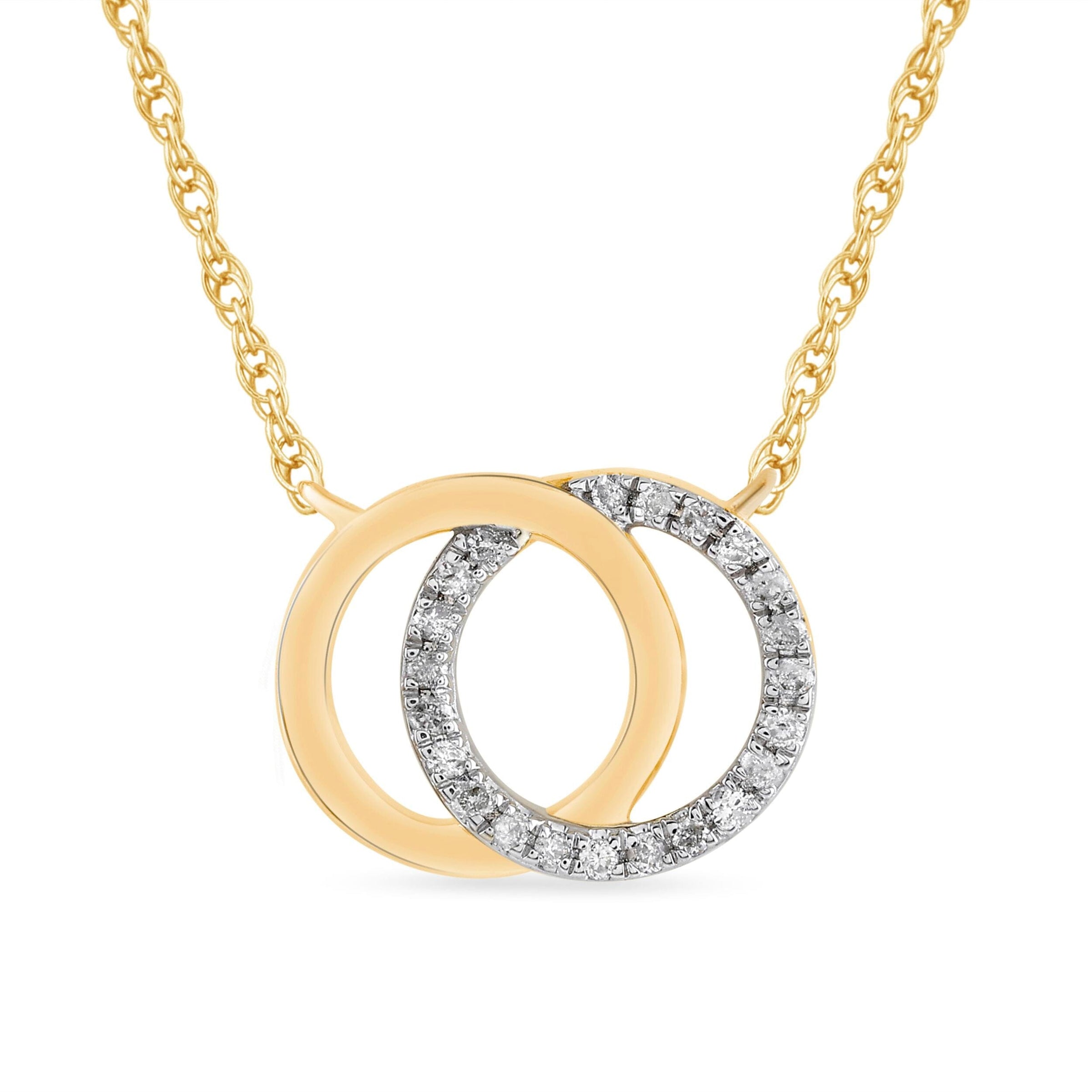 Interlocked Circle Necklace with 0.05ct of Diamonds in 9ct Yellow Gold Necklaces Bevilles 