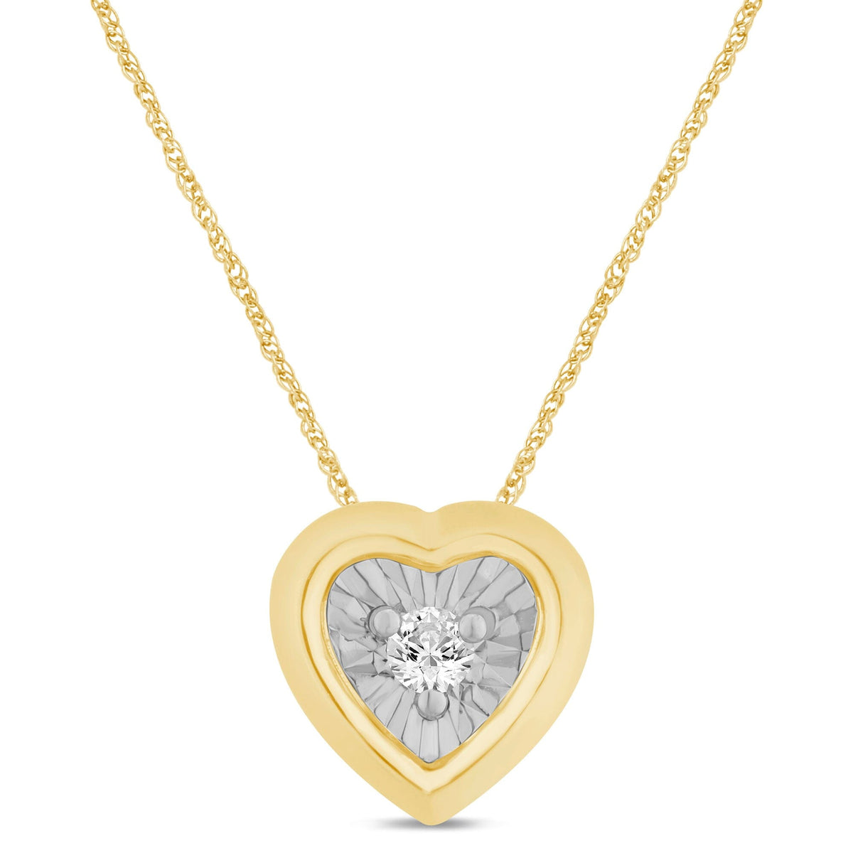 Diamond Set Miracle Surround Heart Necklace in Yellow Gold Necklaces Bevilles 