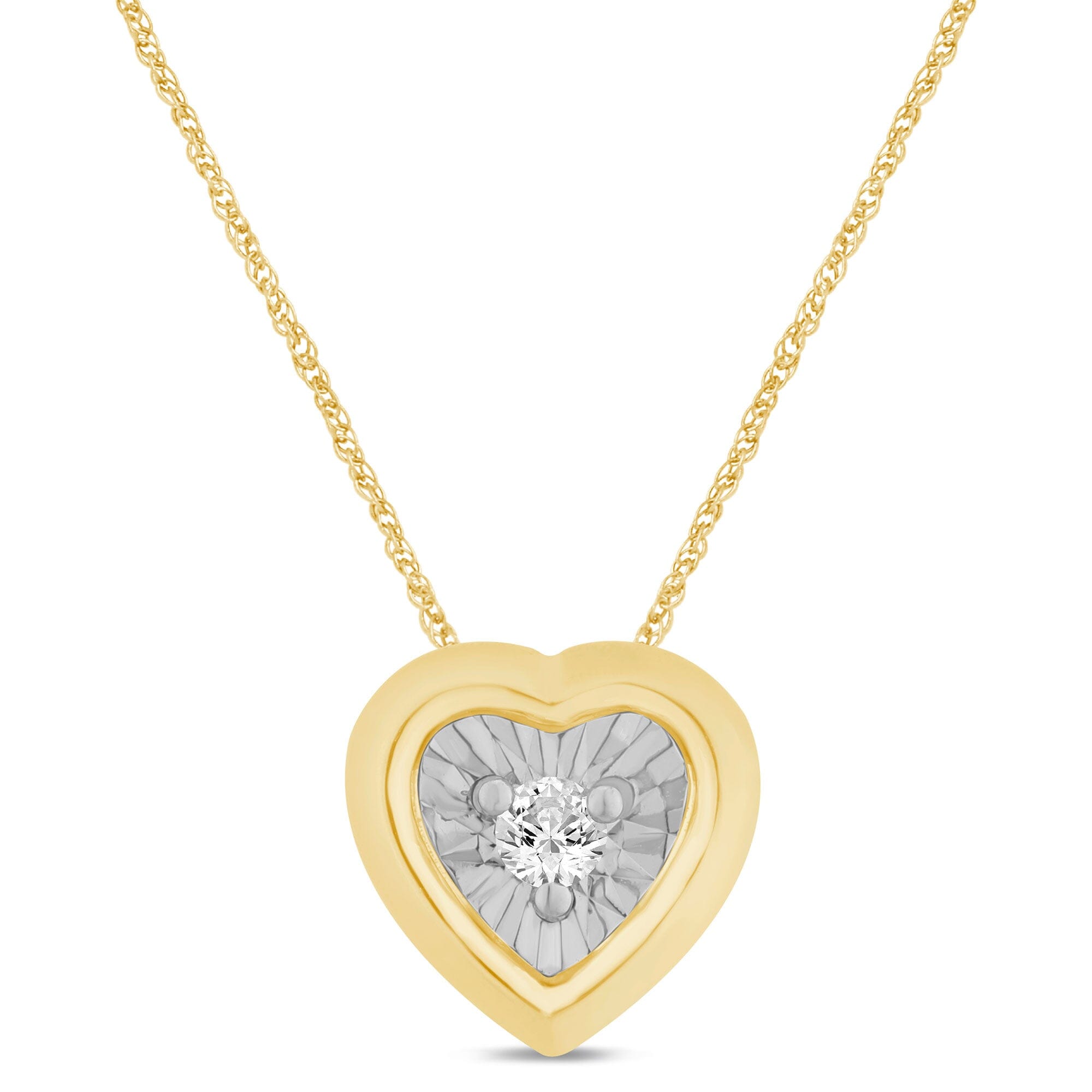 Diamond Set Miracle Surround Heart Necklace in Yellow Gold Necklaces Bevilles 