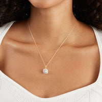 Square Halo Necklace with 0.15ct of Diamonds in 9ct Yellow Gold Necklaces Bevilles 