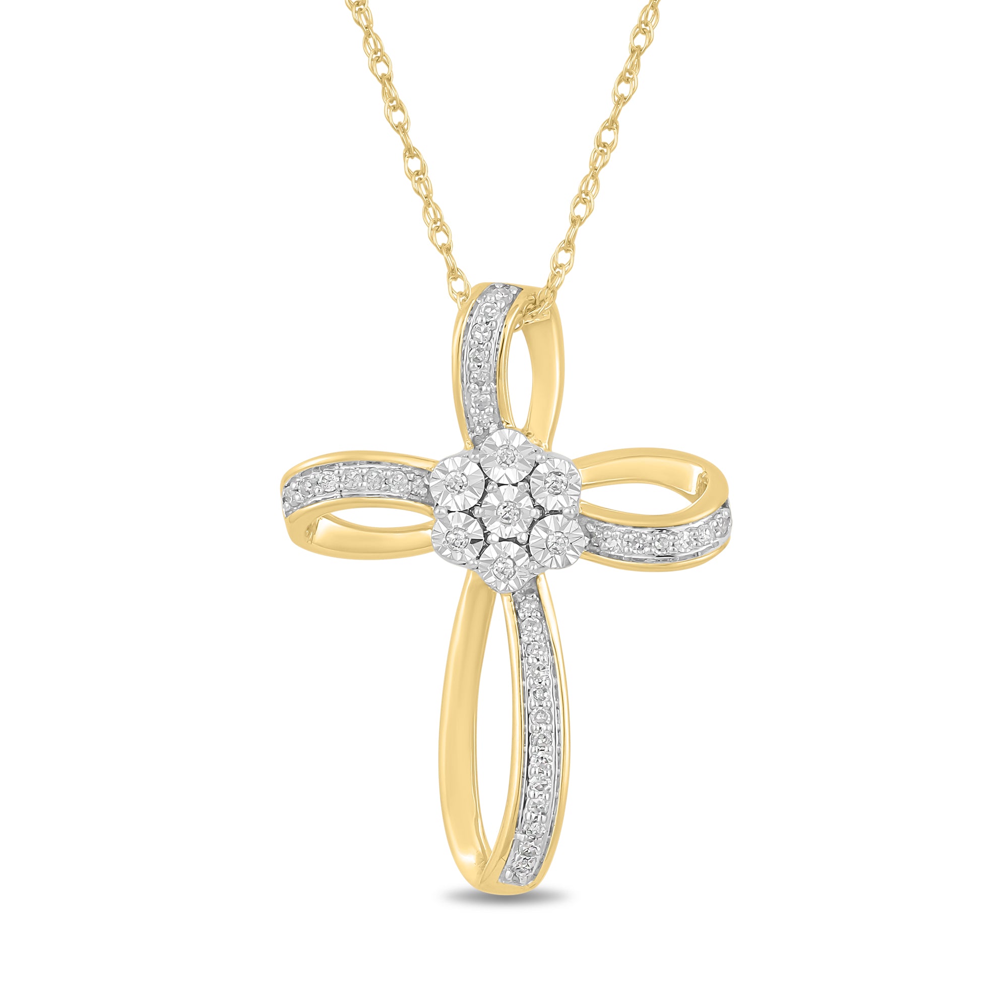 Fancy Cross Necklace with 0.10ct of Diamonds in 9ct Yellow Gold Necklaces Bevilles 