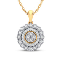 Miracle Surround Halo Composite Necklace with 0.15ct of Diamonds in 9ct Yellow Gold Earrings Bevilles 
