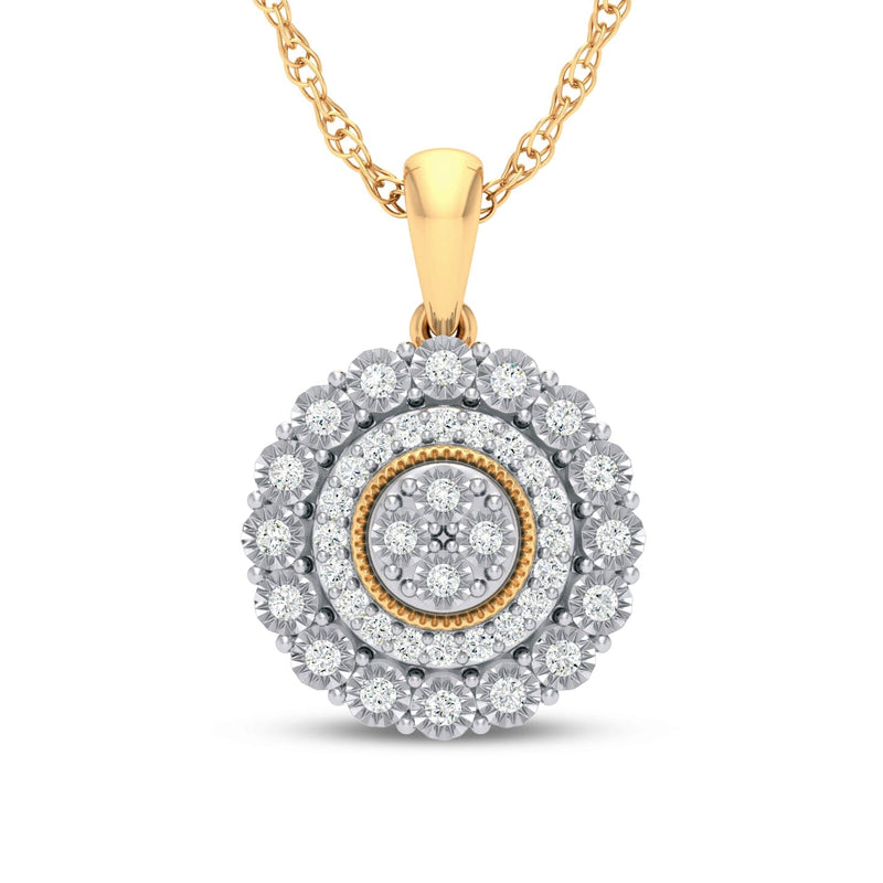 Miracle Surround Halo Composite Necklace with 0.15ct of Diamonds in 9ct Yellow Gold Earrings Bevilles 