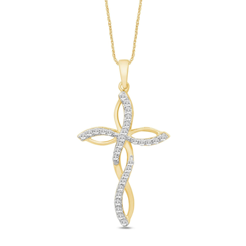 Plait Cross Necklace with 1/5ct of Diamonds in 9ct Yellow Gold Necklaces Bevilles 