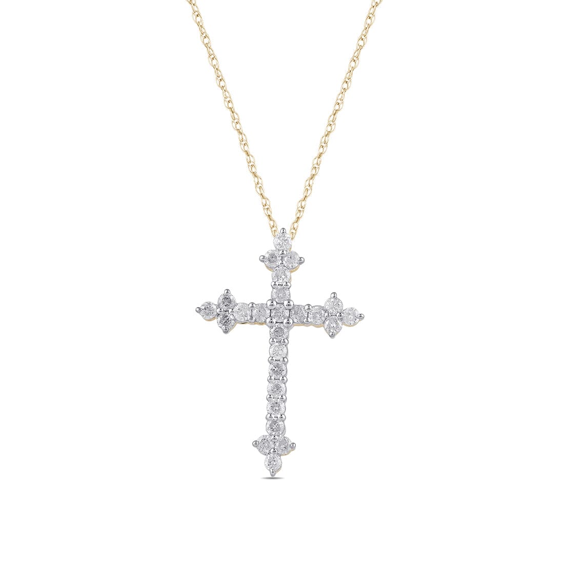 Fancy Ends Cross Necklace with 1/5ct of Diamonds in 9ct Yellow Gold Necklaces Bevilles 
