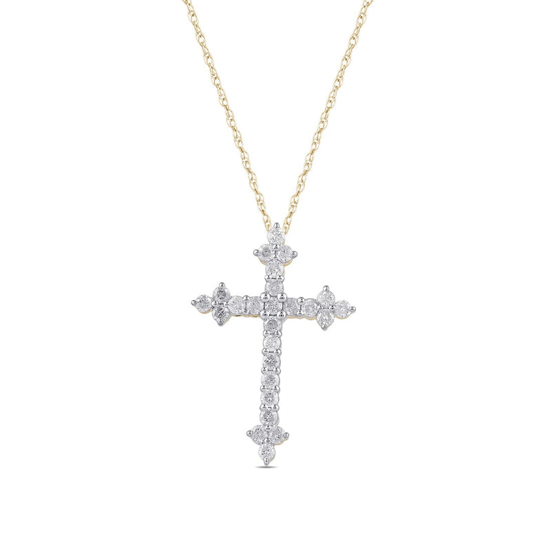 Fancy Ends Cross Necklace with 1/5ct of Diamonds in 9ct Yellow Gold Necklaces Bevilles 