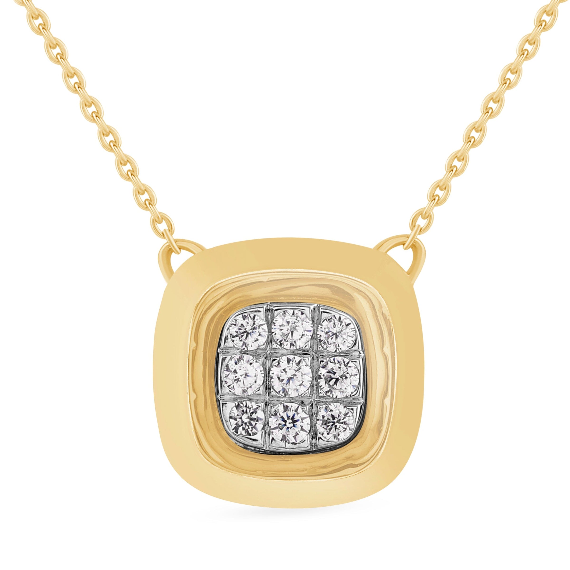 Cushion Bezel Set Slider Necklace with 0.10ct of Diamonds in 9ct Yellow Gold Necklaces Bevilles 