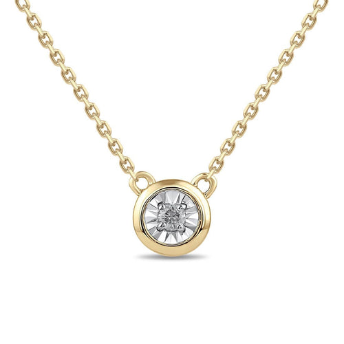 Diamond Set Solitaire Necklace in 9ct Yellow Gold Necklaces Bevilles 