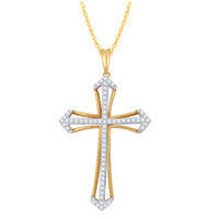 Brilliant Claw and Fancy Cross Necklace with 1/2ct of Diamonds in 9ct Yellow Gold Necklaces Bevilles 