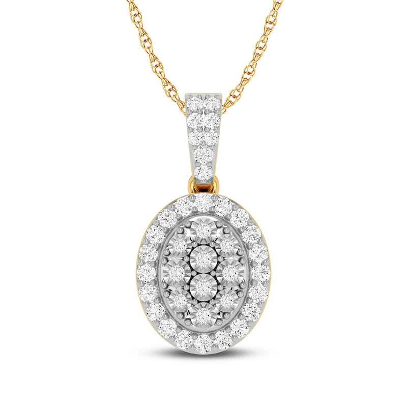 Miracle Oval Halo Necklace with 1/2ct of Diamonds in 9ct Yellow Gold Necklaces Bevilles 