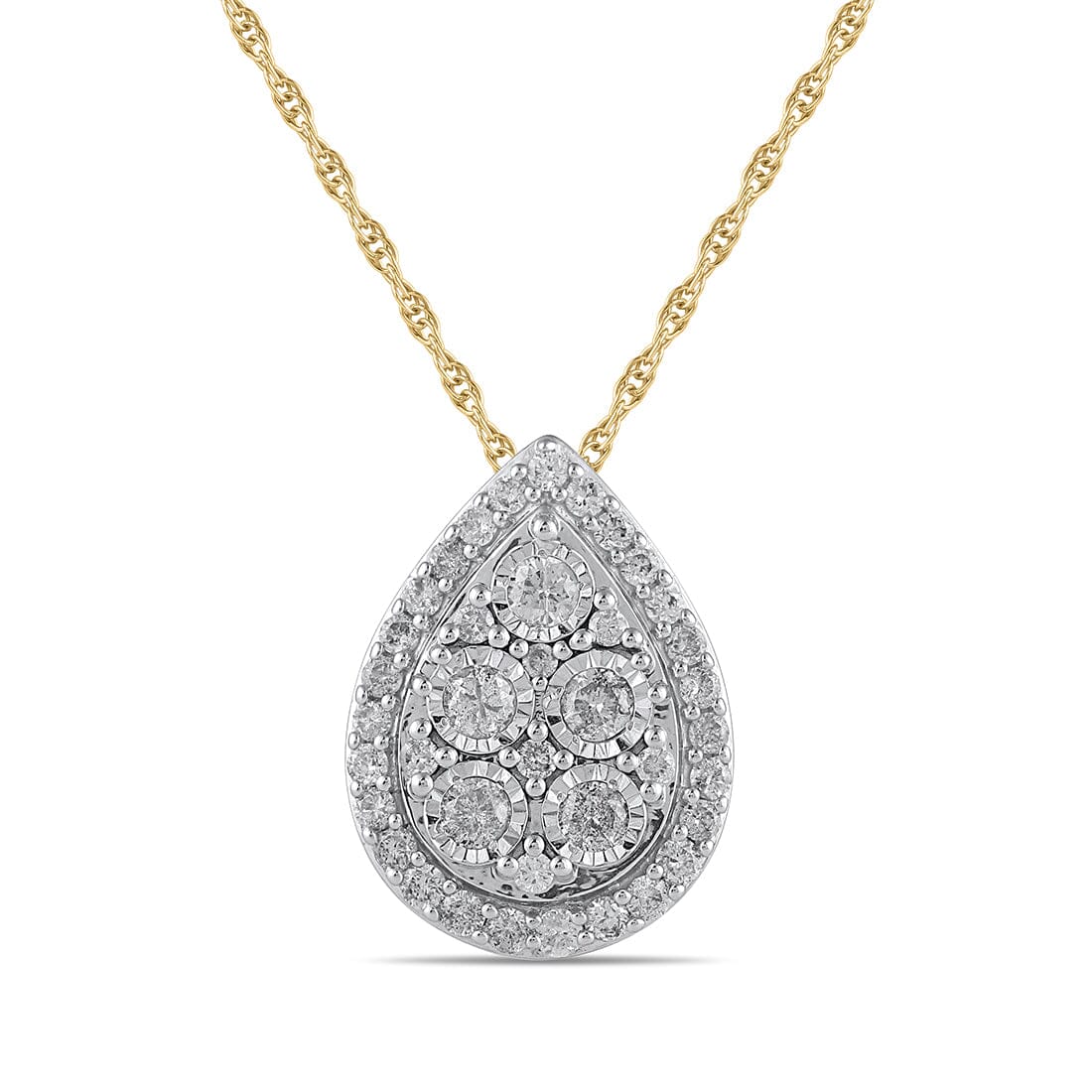 Halo Pear Shaped Slider Necklace with 0.40ct of Diamonds in 9ct Yellow Gold Necklaces Bevilles 