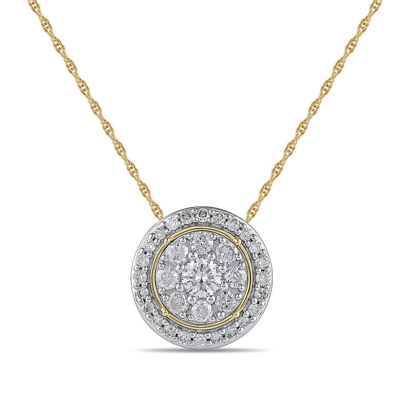 Miracle Surround Halo Slider Necklace with 0.50ct of Diamonds in 9ct Yellow Gold Necklaces Bevilles 