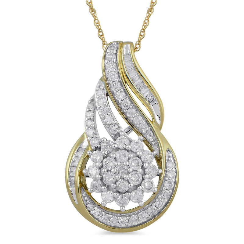 Flower Swirl Necklace with 1.00ct of Diamonds in 9ct Yellow Gold Necklaces Bevilles 