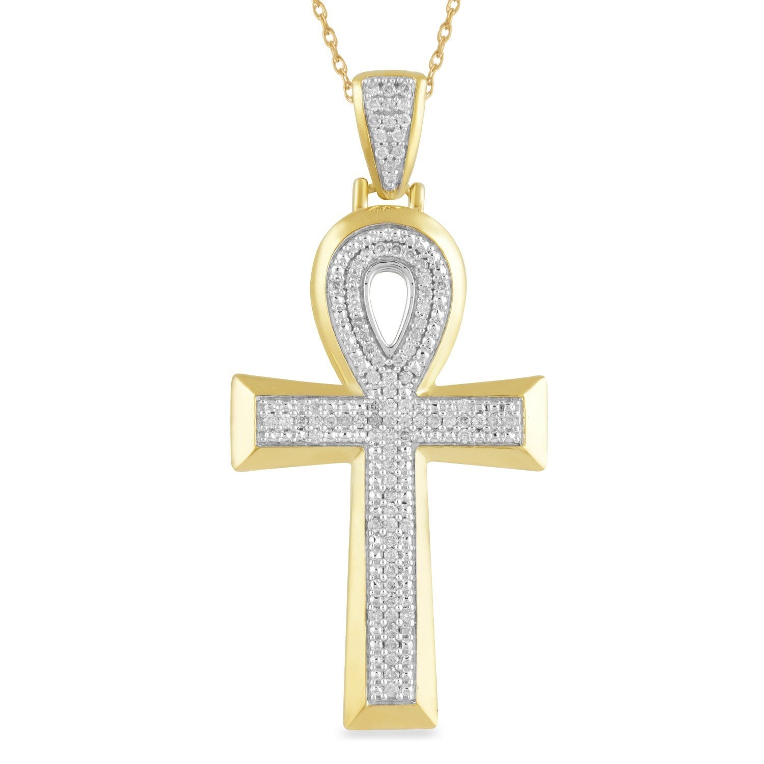 Fancy Cross Necklace with 1/2ct of Diamonds in 9ct Yellow Gold Necklaces Bevilles 