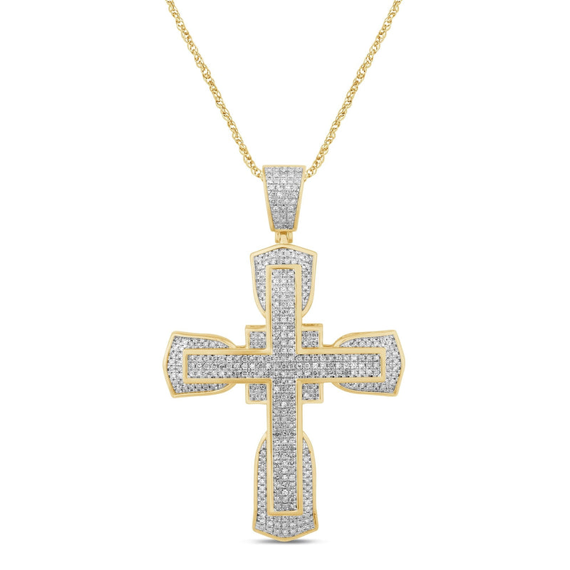Fancy Pave Cross Necklace with 1.00ct of Diamonds in 9ct Yellow Gold Necklaces Bevilles 