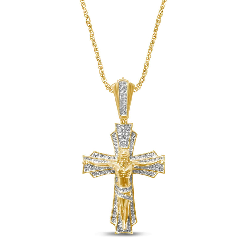 9ct Yellow Gold 1.00ct Diamond Crucifix Cross Necklace Necklaces Bevilles 