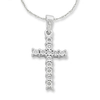 9ct White Gold Diamond Set Cross Necklace Necklaces Bevilles 