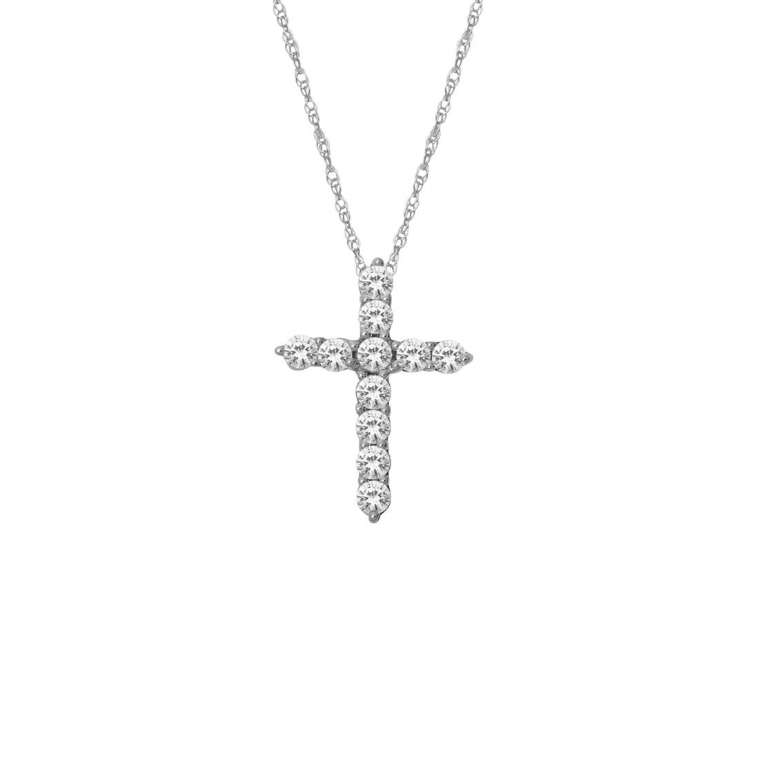 9ct White Gold Diamond Set Cross Necklace Necklaces Bevilles 