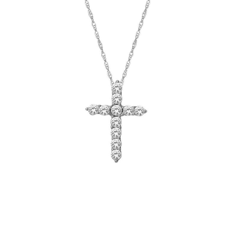 9ct White Gold Diamond Set Cross Necklace Necklaces Bevilles 