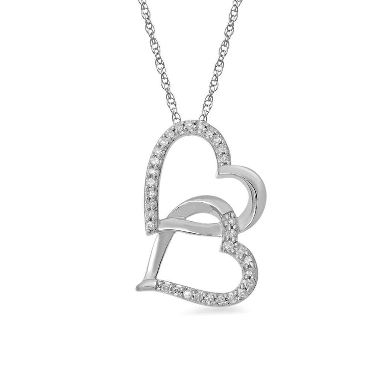 9ct White Gold 0.10ct Diamond Double Looped Heart Necklace Necklaces Bevilles 