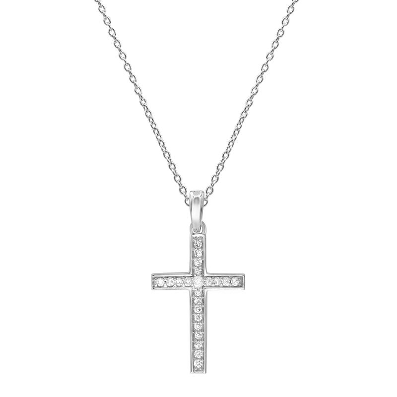 Cross Necklace with Diamonds in 9ct White Gold Necklaces Bevilles 