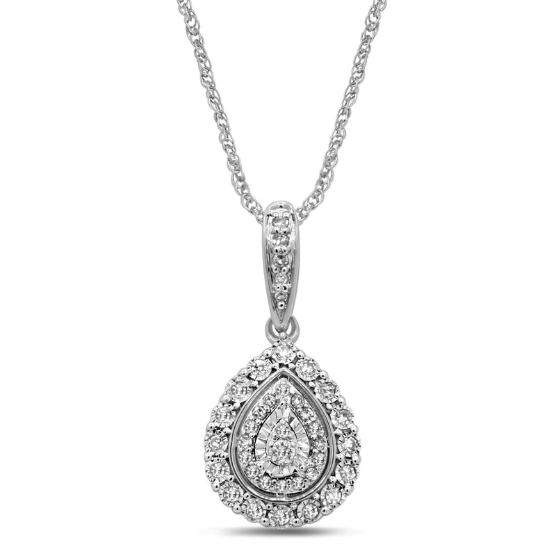Double Pear Halo Necklace with 1/5ct of Diamonds in 9ct White Gold Necklaces Bevilles 
