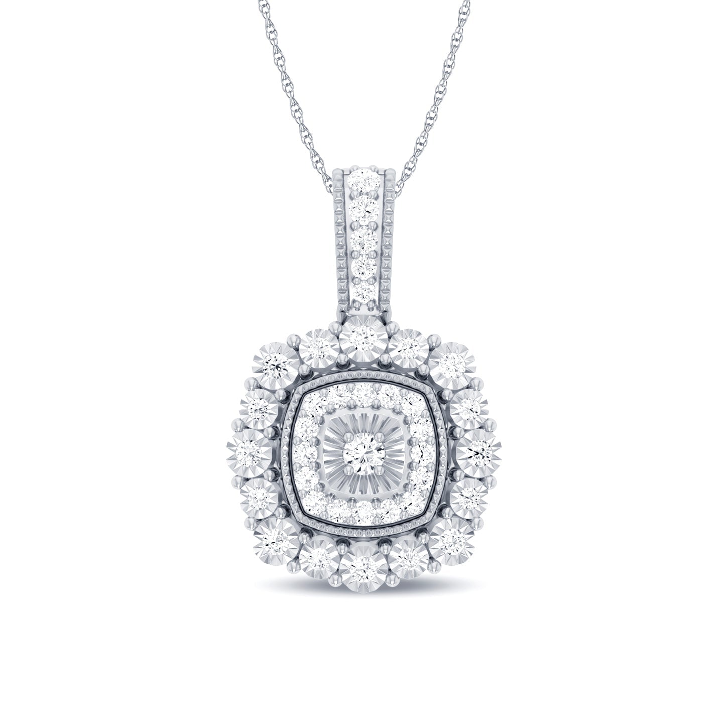 Miracle Little Halo Necklace with 0.15ct of Diamonds in 9ct White Gold Necklaces Bevilles 