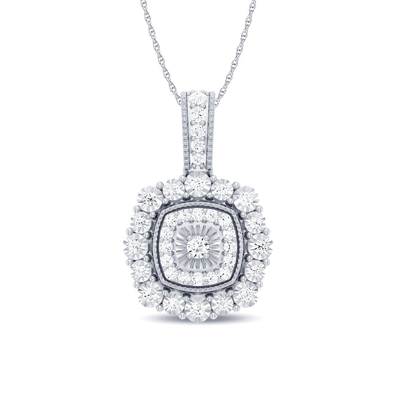 Miracle Little Halo Necklace with 0.15ct of Diamonds in 9ct White Gold Necklaces Bevilles 