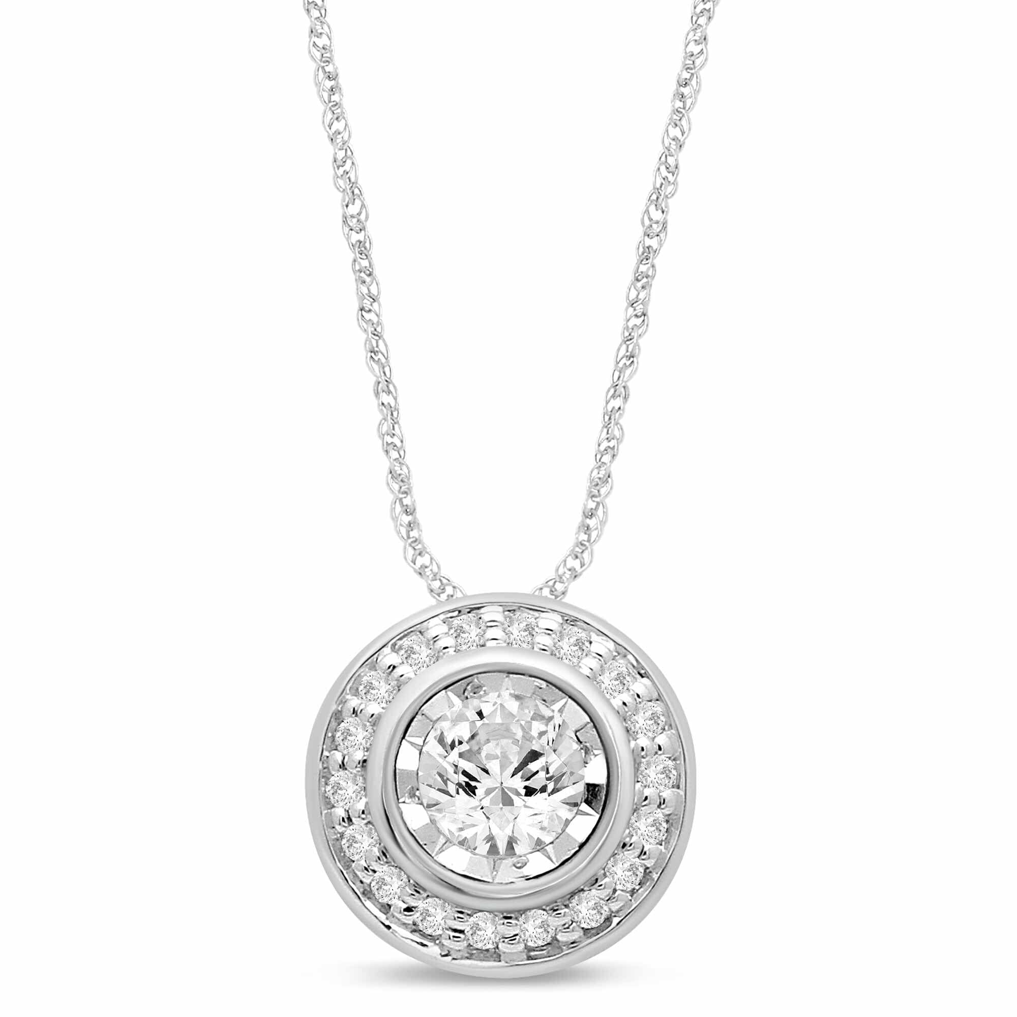 Halo Slider Necklace with 1/4ct of Diamonds in 9ct White Gold Necklaces Bevilles 