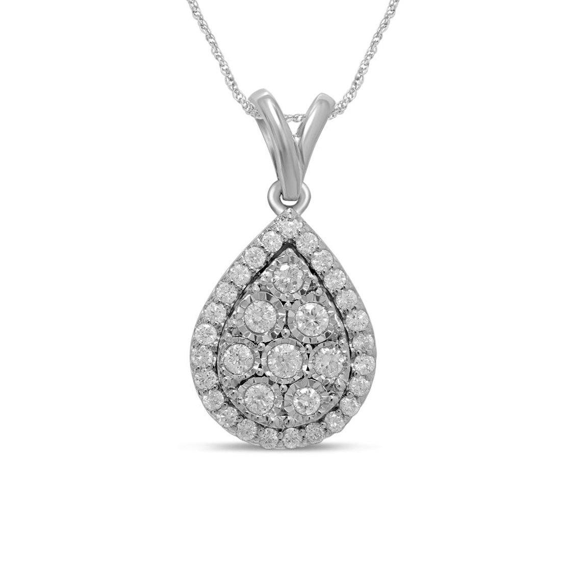 Pear Necklace with 1/2ct of Diamonds in 9ct White Gold Necklaces Bevilles 