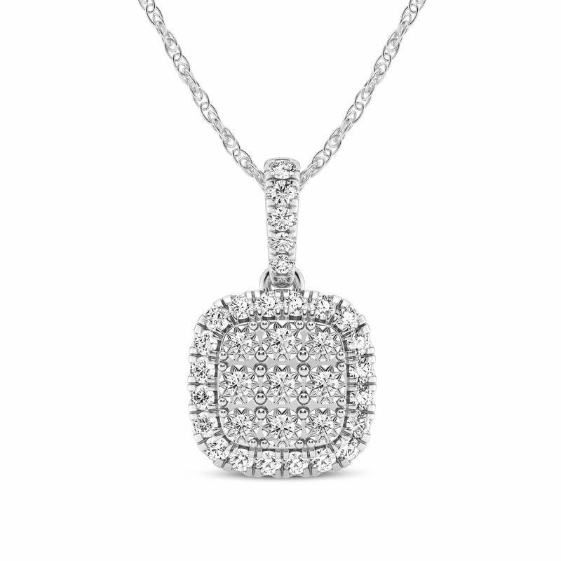 Miracle Halo Necklace with 1/2ct of Diamonds in 9ct White Gold Necklaces Bevilles 