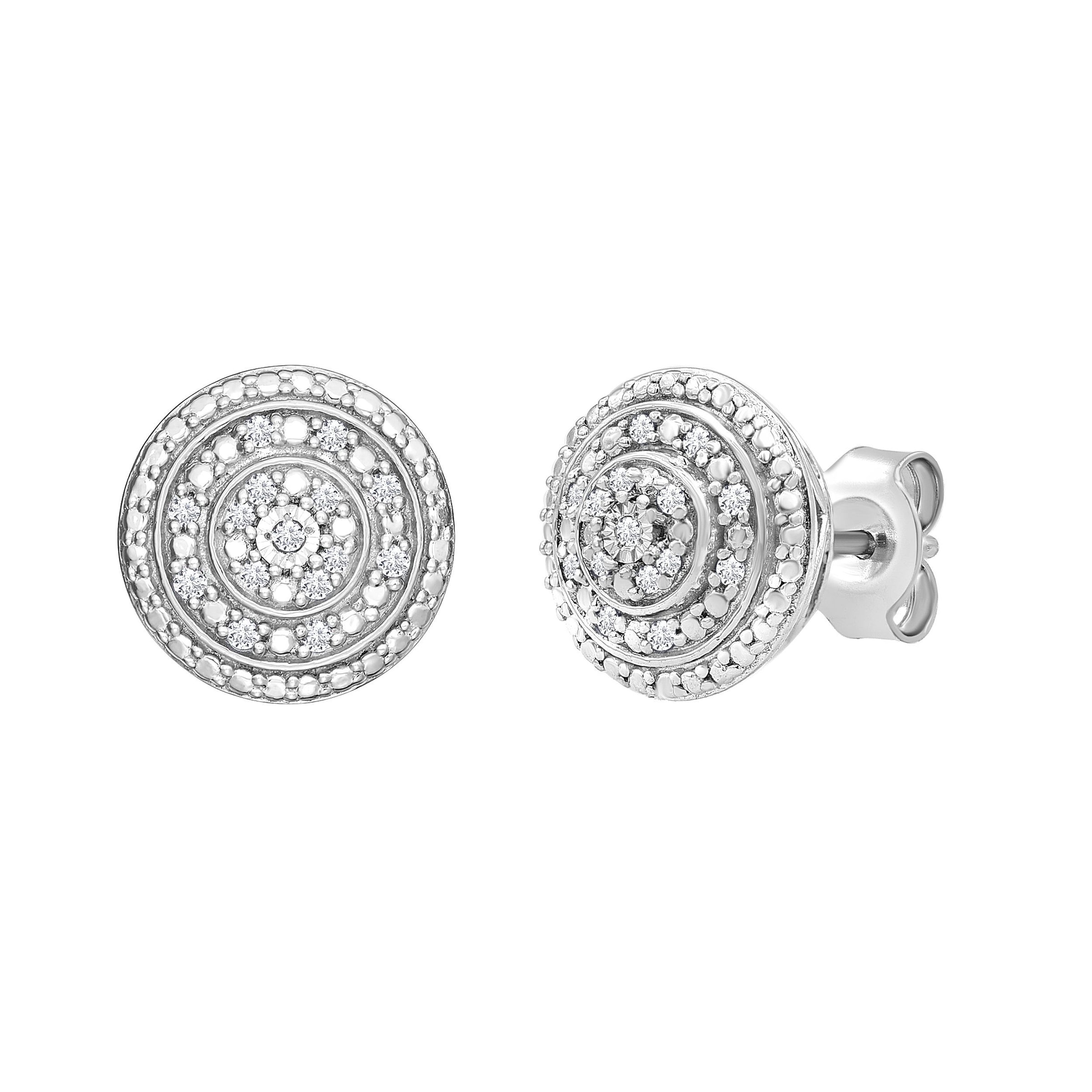 Diamond Halo Stud Earrings in Sterling Silver Earrings Bevilles 