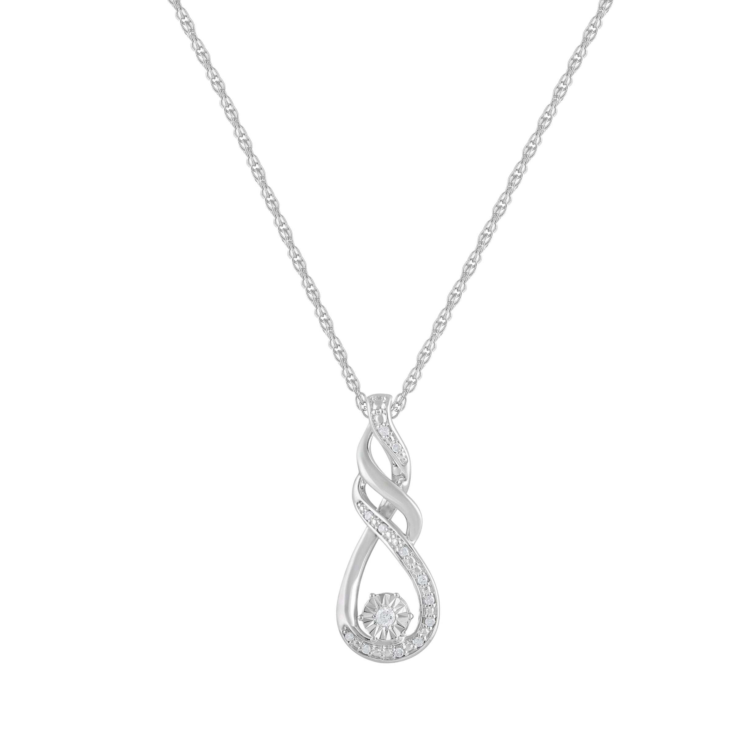Fancy Swirl Necklace with 0.05ct of Diamonds in Sterling Silver Necklaces Bevilles 