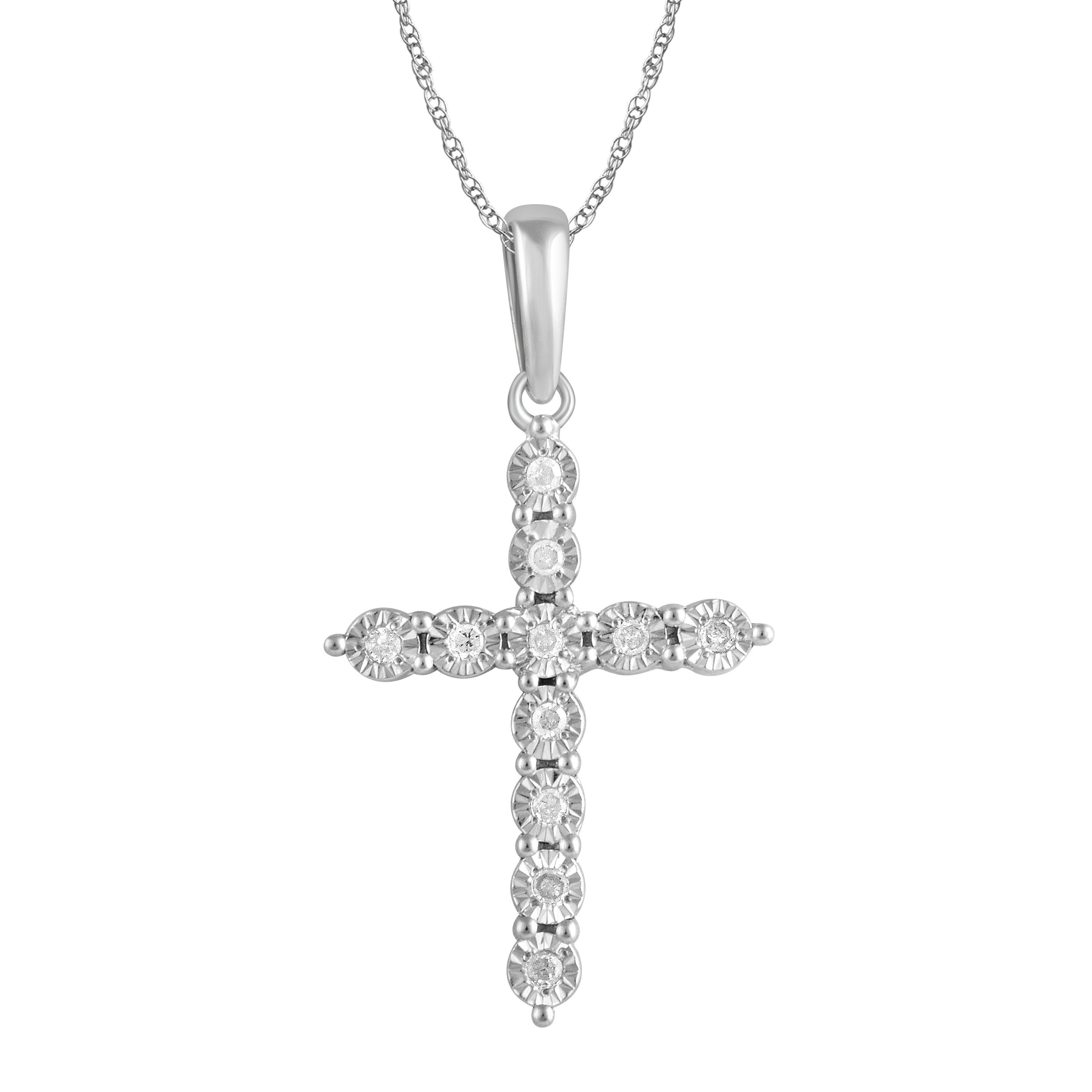 Diamond Set Cross Necklace in Sterling Silver Necklaces Bevilles 