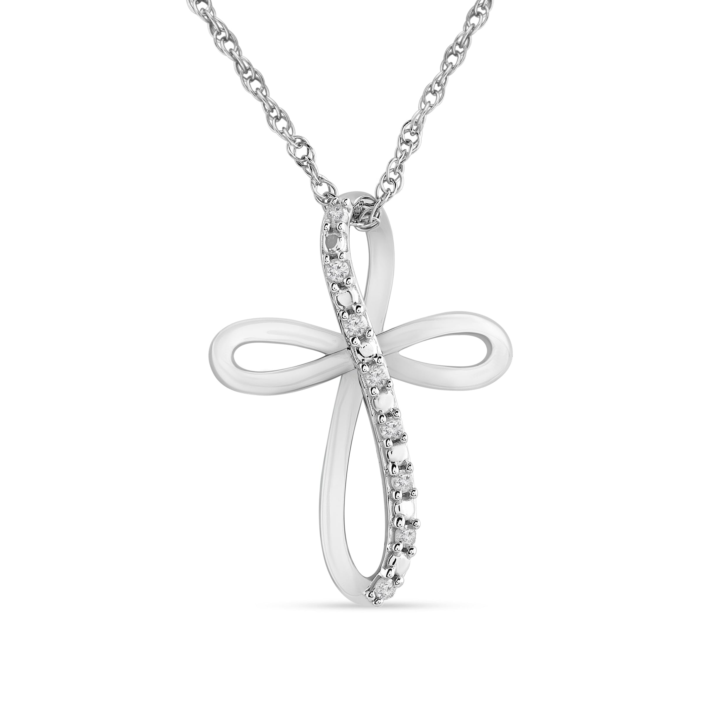 Cross Necklace with 0.05ct of Diamonds in Sterling Silver Necklaces Bevilles 